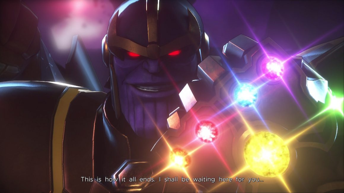 thanos with the infinity gauntlet in marvel ultimate alliance 3